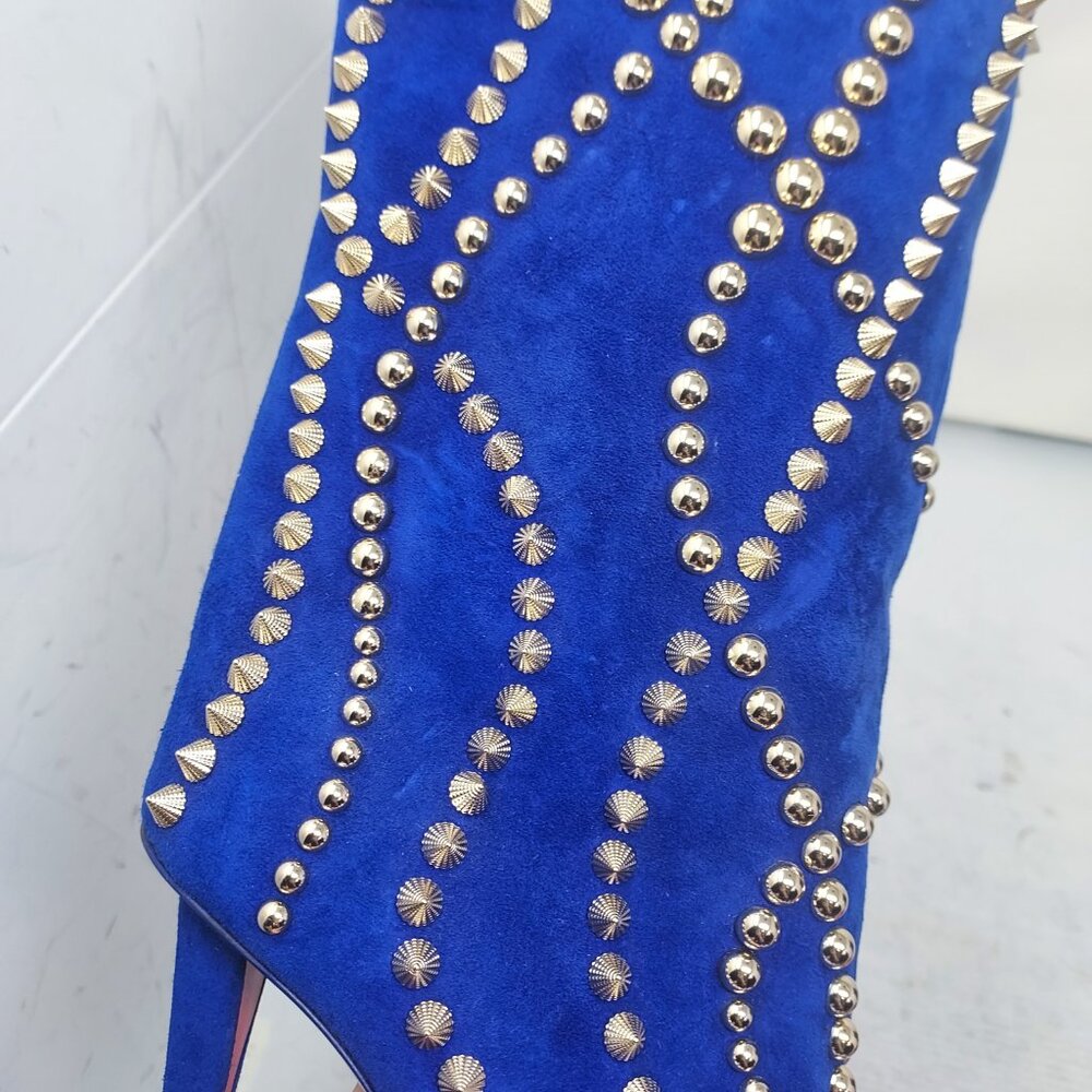 Christian Louboutin Astrilarge Pika Galactiqueen Blue Suede Stud Boot - Picture 8 of 11